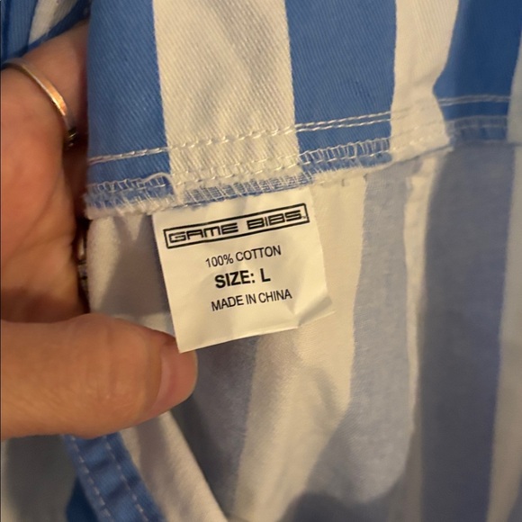 Game Bibs Blue and White Striped Overalls - Picture 3 of 4
